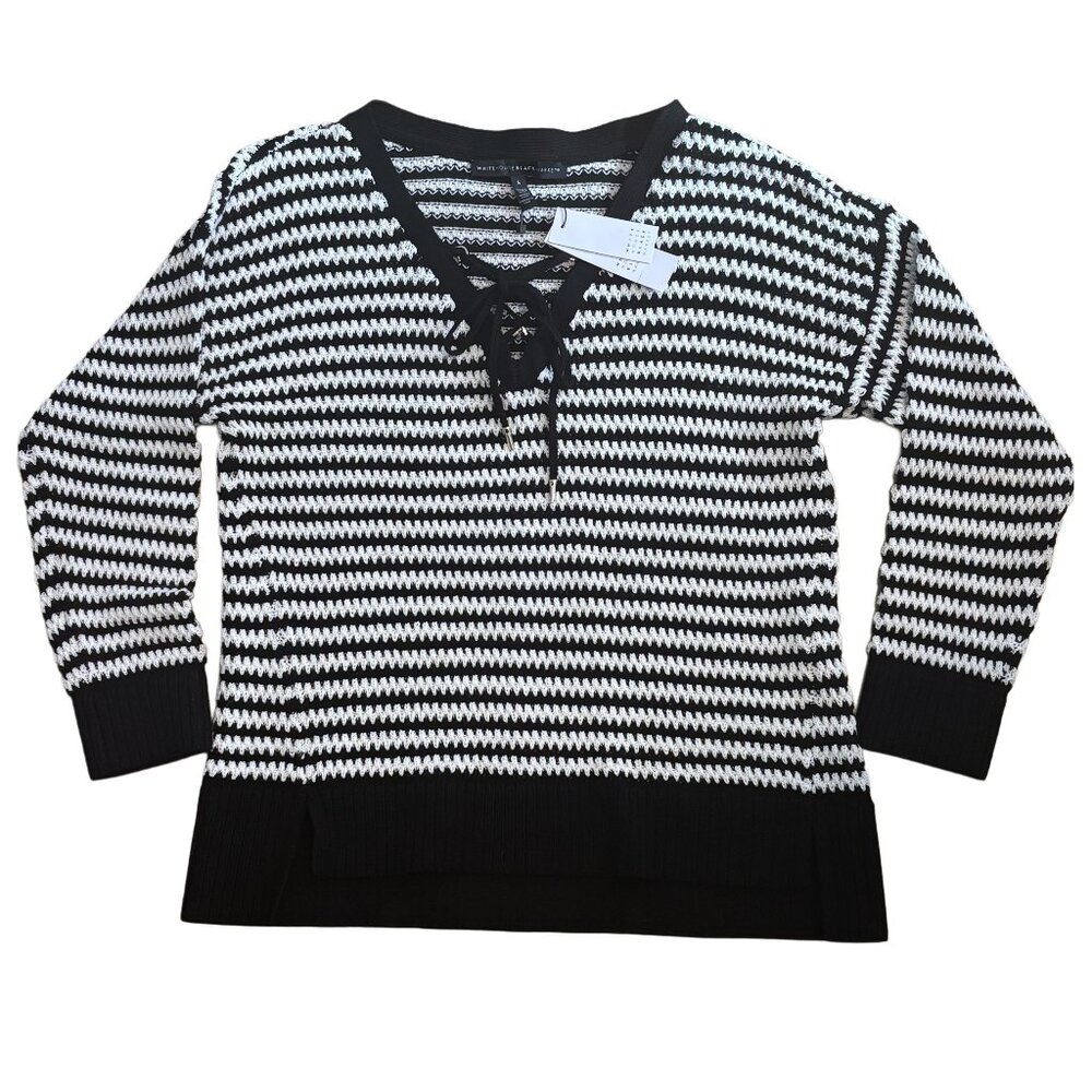 NWT White House Black Market Lace-Up Black & White Cotton Sweater - Size S